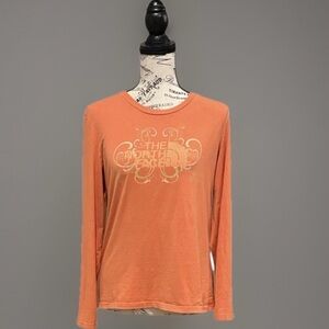 The North Face Orange Long Sleeve Crew Neck “Tattoo Logo” T-Shirt Large